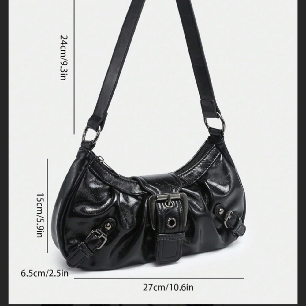 Verdusa Black Women's Small Shoulder Bag with Buckle Detail.